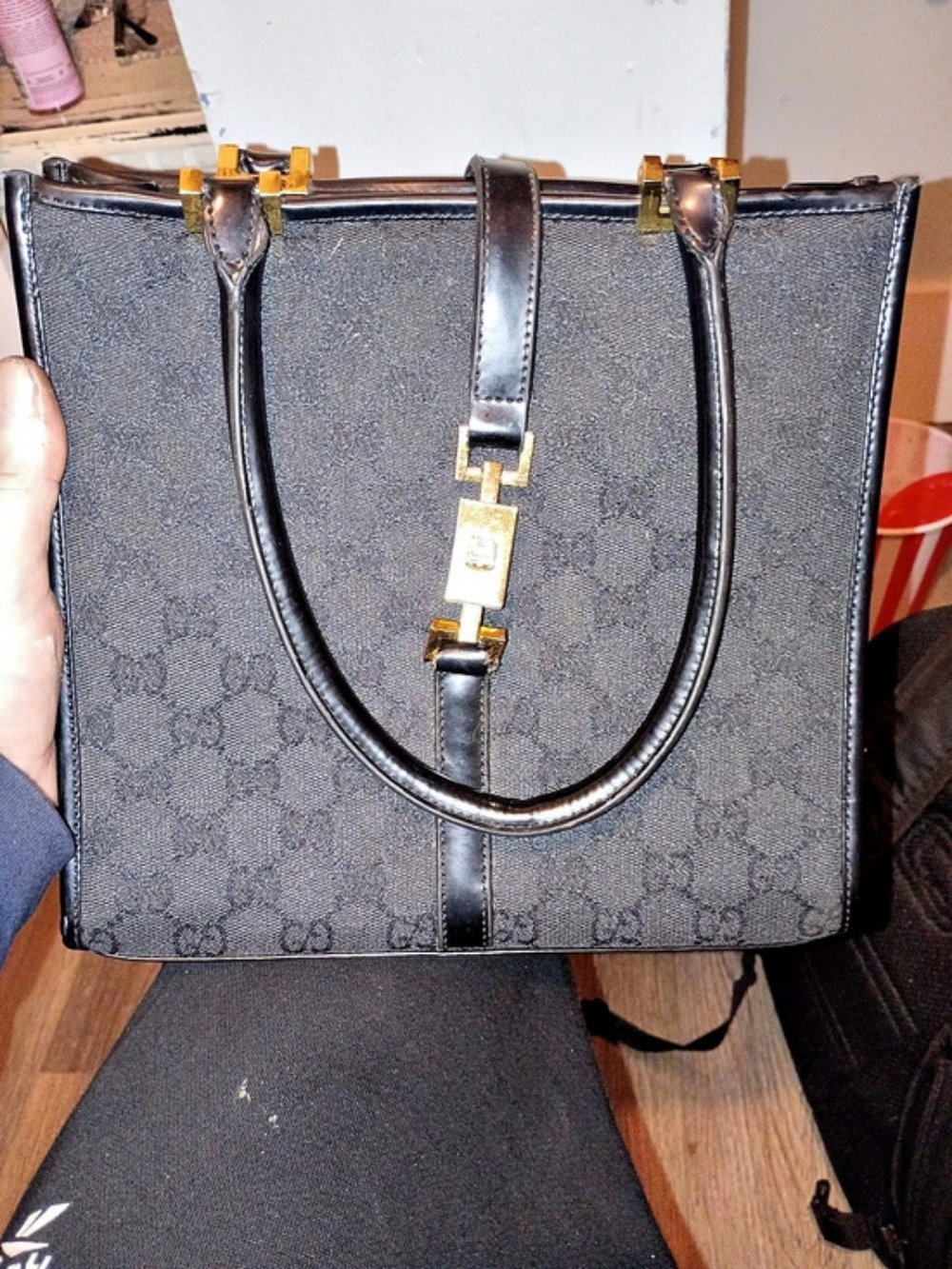 Gucci Jackie Monogram Canvas Tote Bag in Black & Gray